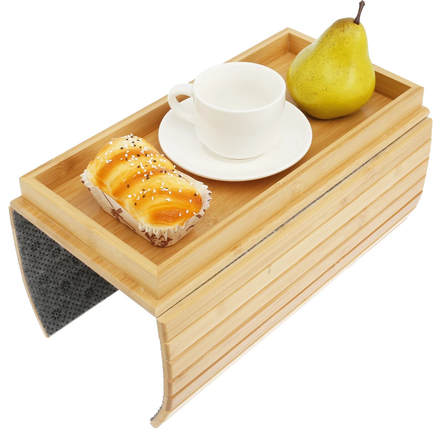 Bamboo Sofa Arm Tray – Foldable Couch Cup Holder with Non-Slip Base