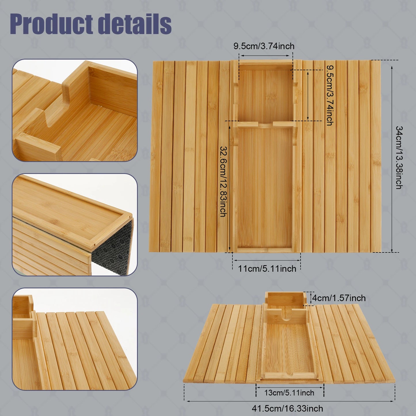 Bamboo Sofa Arm Tray – Foldable Couch Cup Holder with Non-Slip Base
