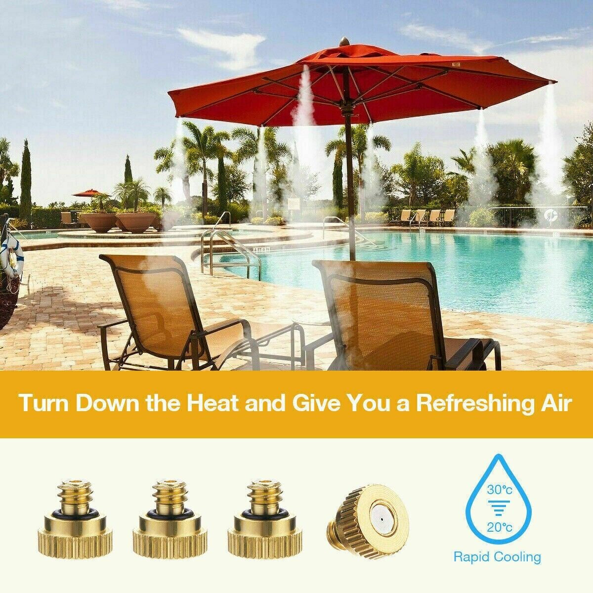 20X Brass Misting Nozzles Mister Sprinkler Outdoor Cooling System Garden Sprayer