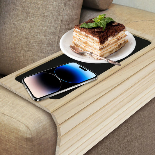 Bamboo Sofa Arm Tray – Foldable Couch Cup Holder with Non-Slip Base