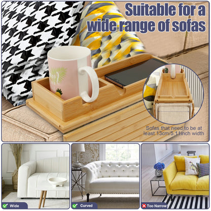 Bamboo Sofa Arm Tray – Foldable Couch Cup Holder with Non-Slip Base