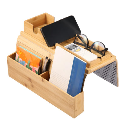 Bamboo Sofa Arm Tray – Foldable Couch Cup Holder with Non-Slip Base